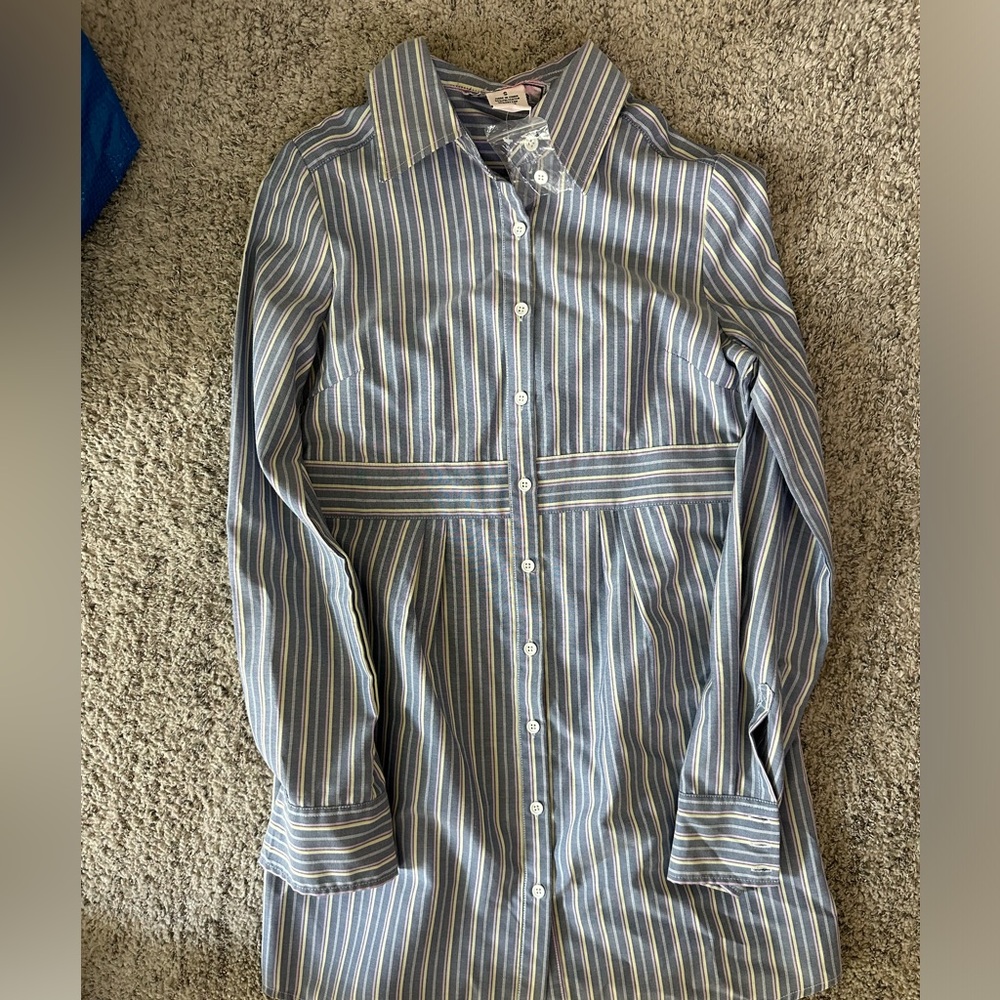 Blue striped shirt dress